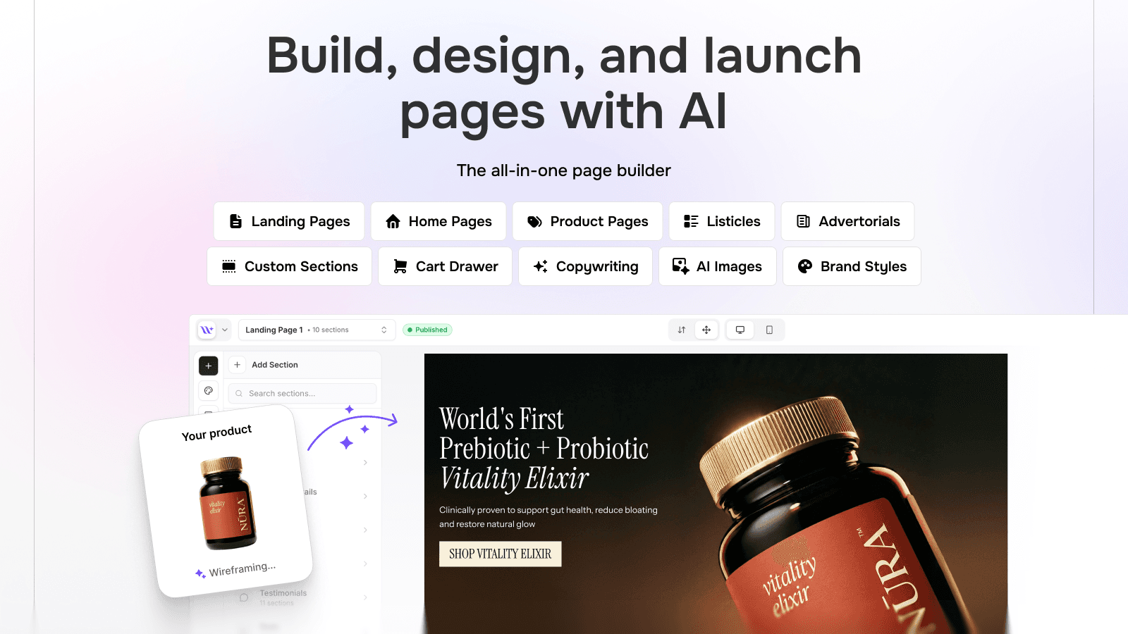 EcomWize AI page builder for Shopify landing pages
