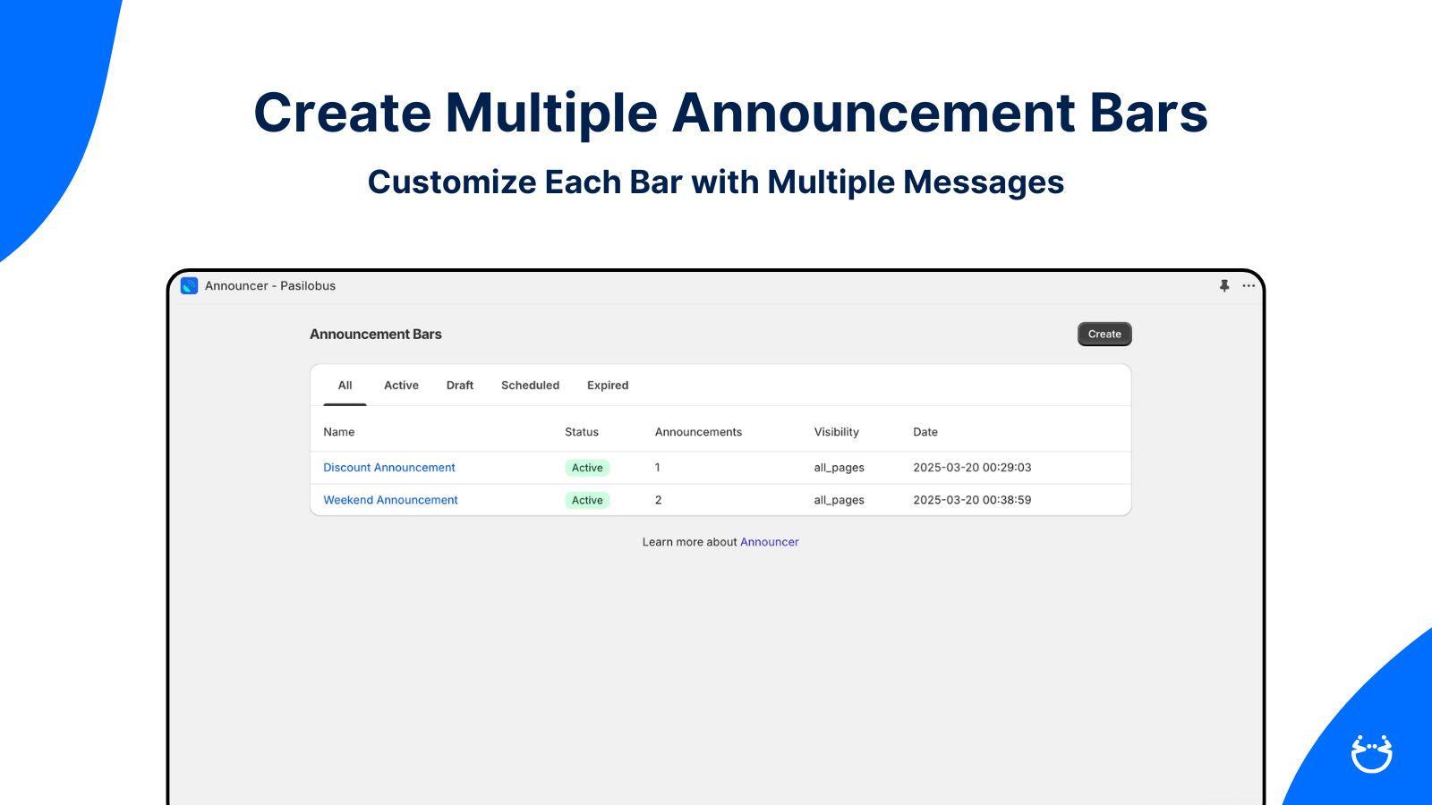 Multiple customizable announcement bars