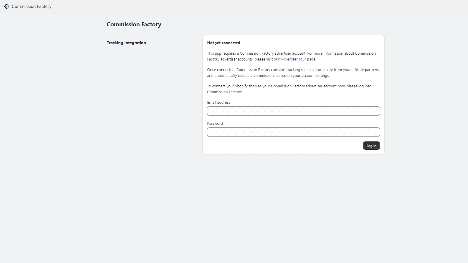 Log into your Commission Factory user profile to get started