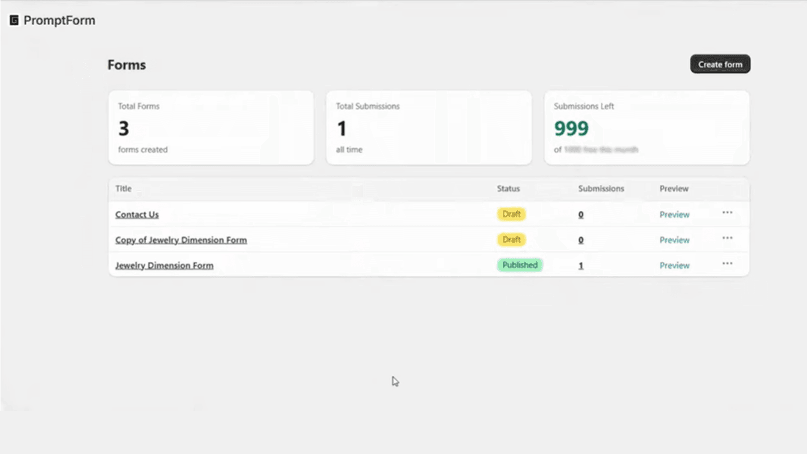 Prompt form Dashboard