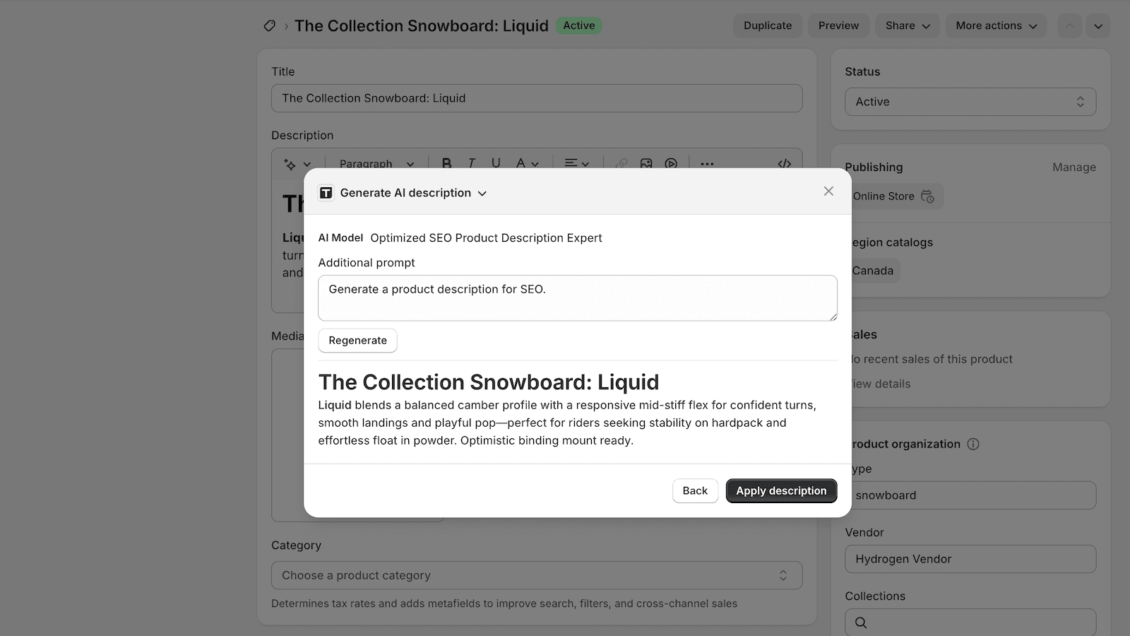 Generate AI descriptions for your product pages.