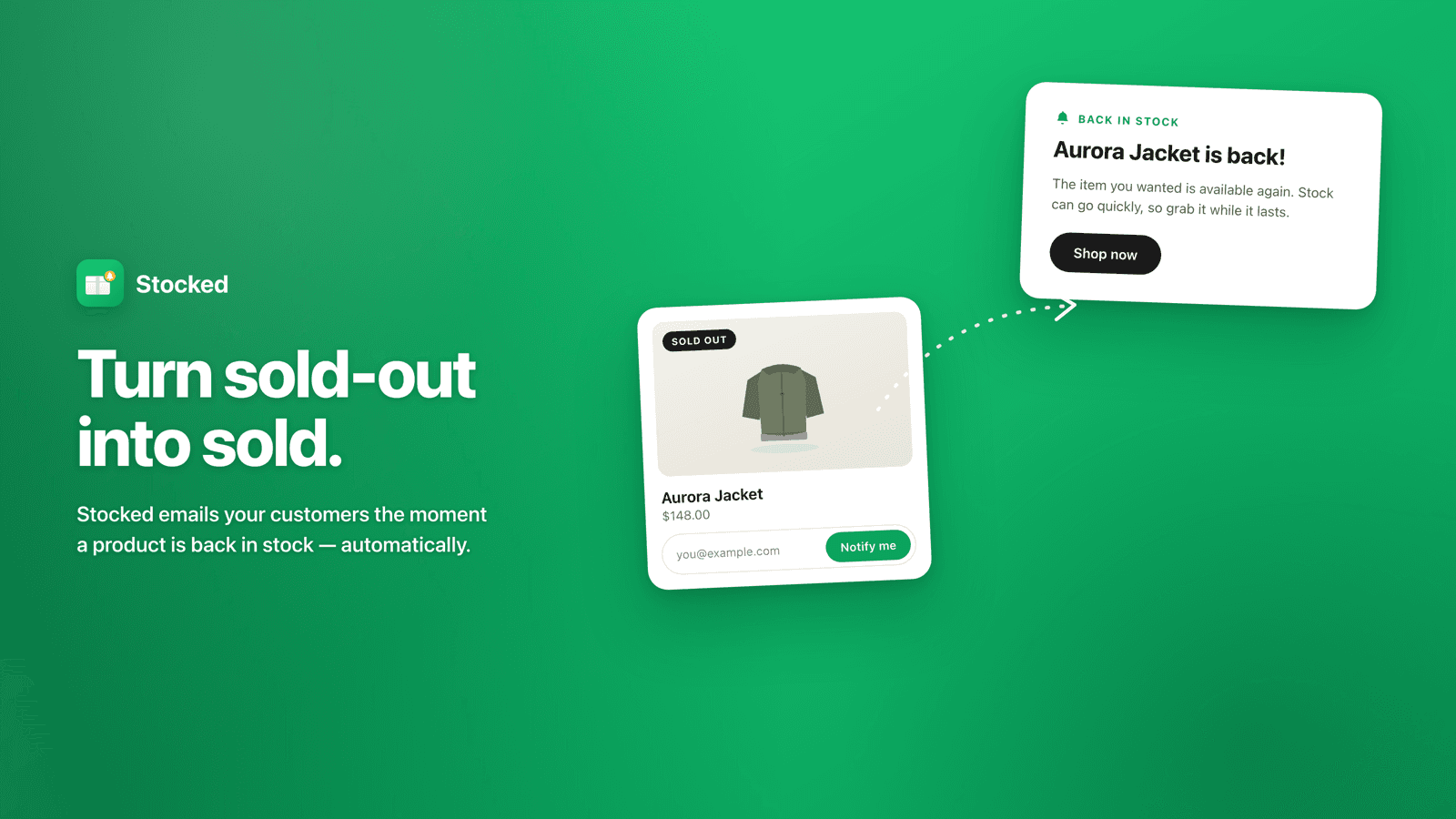 Stocked sends automatic back-in-stock emails when items return.