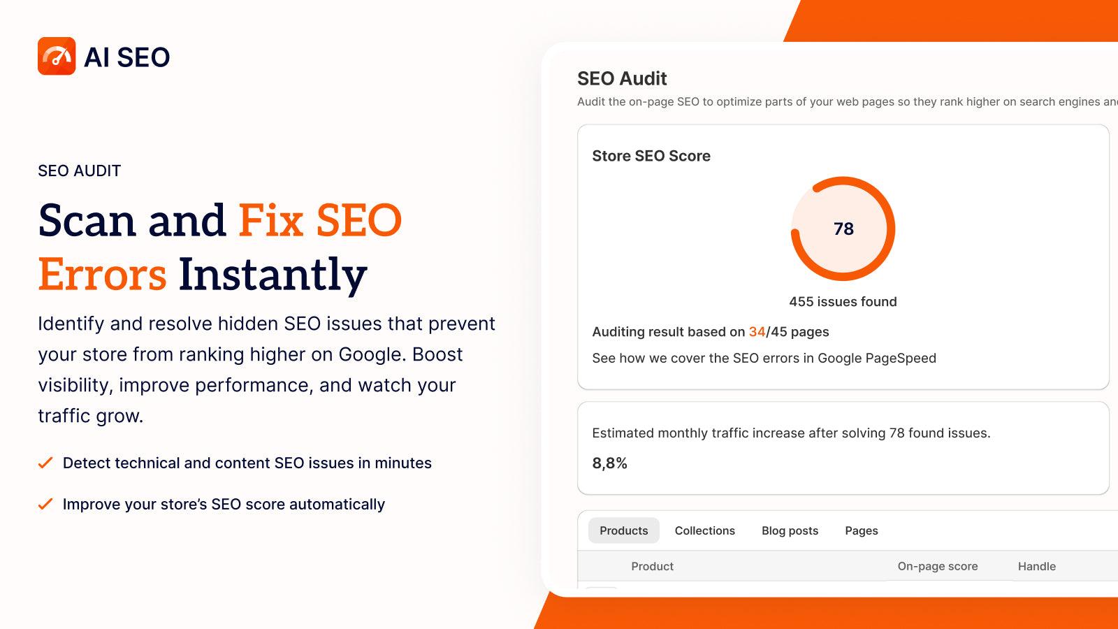 AI SEO App, scans and fixes the SEO issue automatically