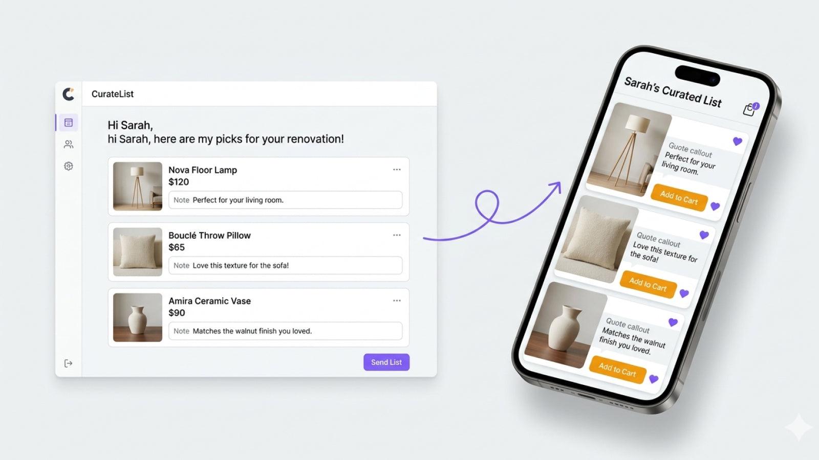 CurateList lets you pick products, add personal notes...