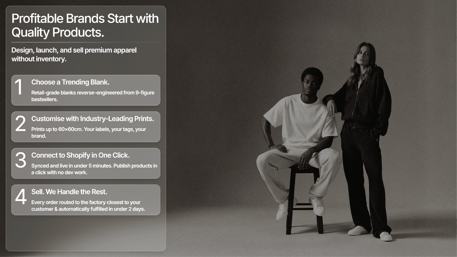 Design, launch and sell premium apparel without inventory