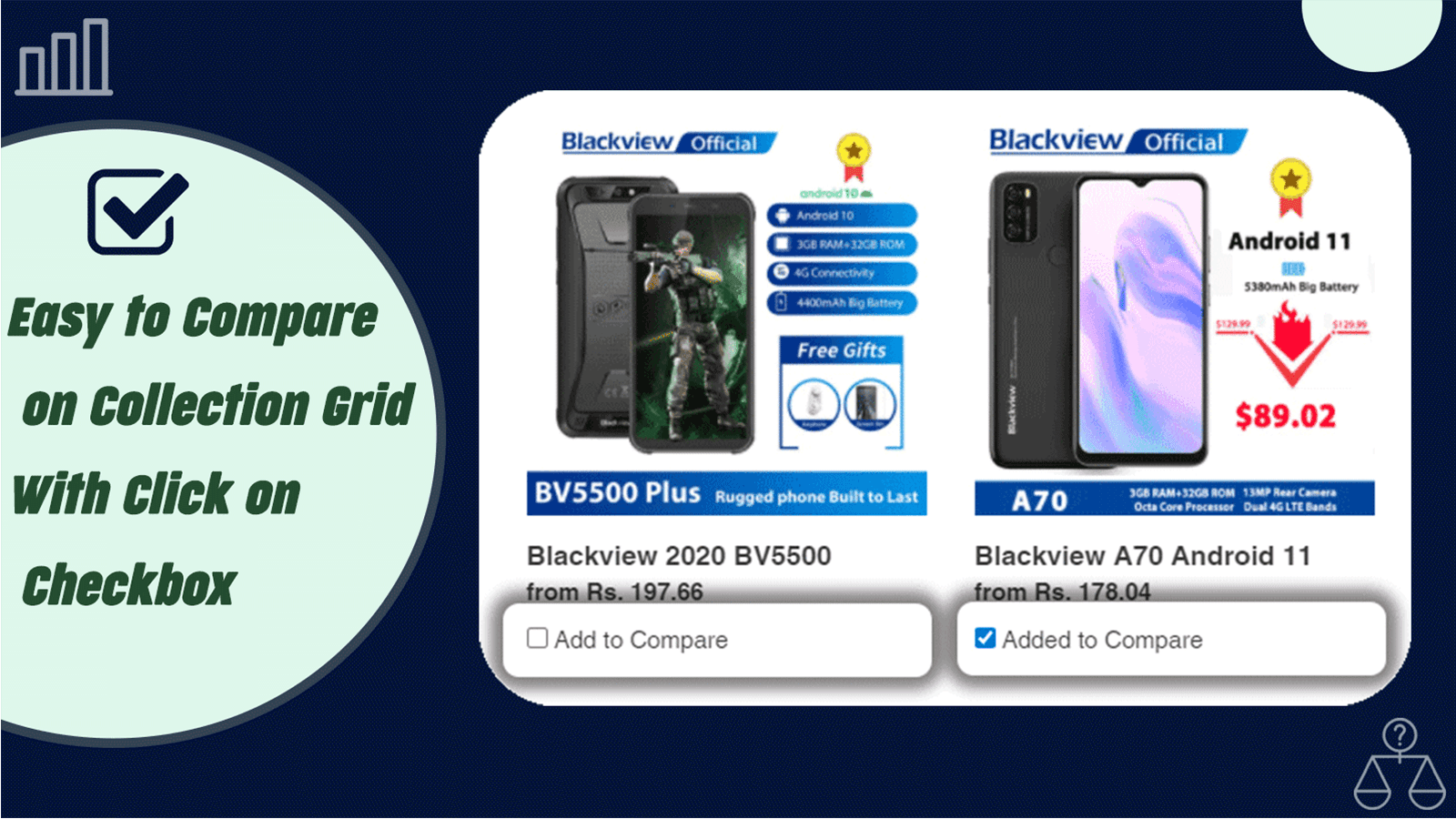 product compare on collection grid
