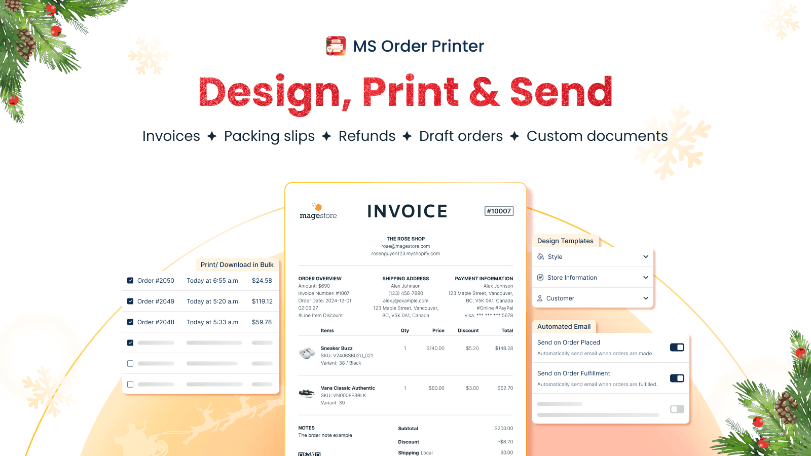 Create, design & print invoices, packing slips and refunds