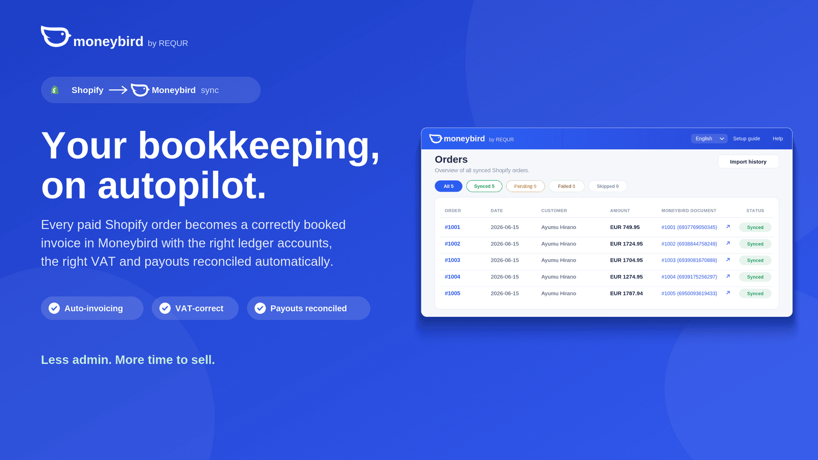 Banner for moneybird and shopify integration