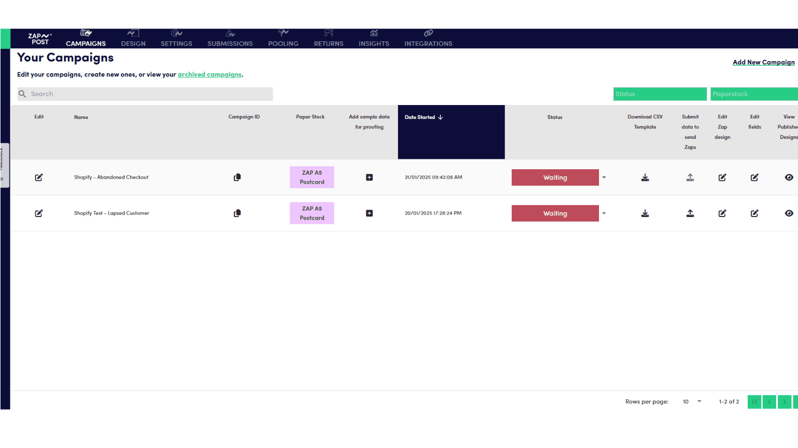 Create a Campaign in ZAP~POST from a list of templates