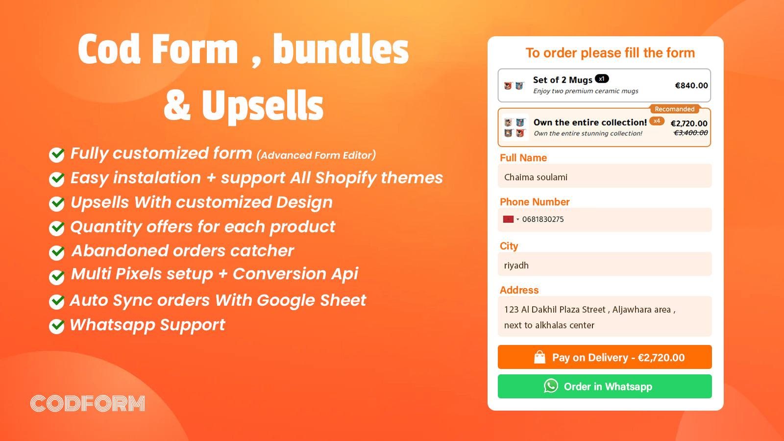 cod form, bundles, upsells, landing page builder