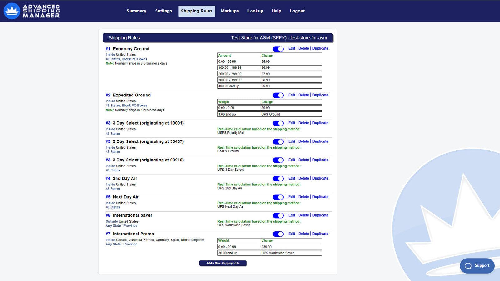 Examples of some various shipping rules that can be created