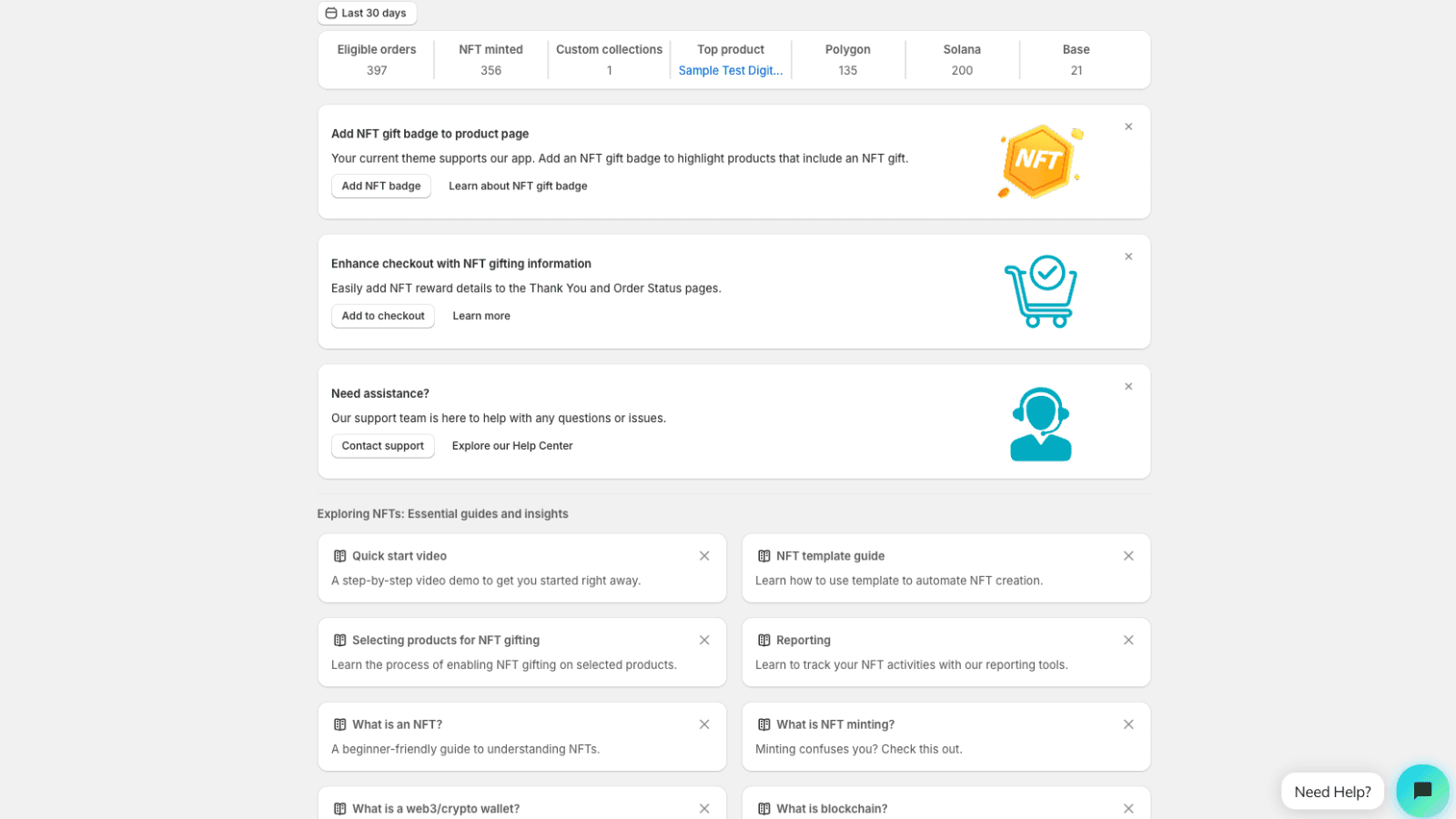Metmos NFT dashboard with order stats and features