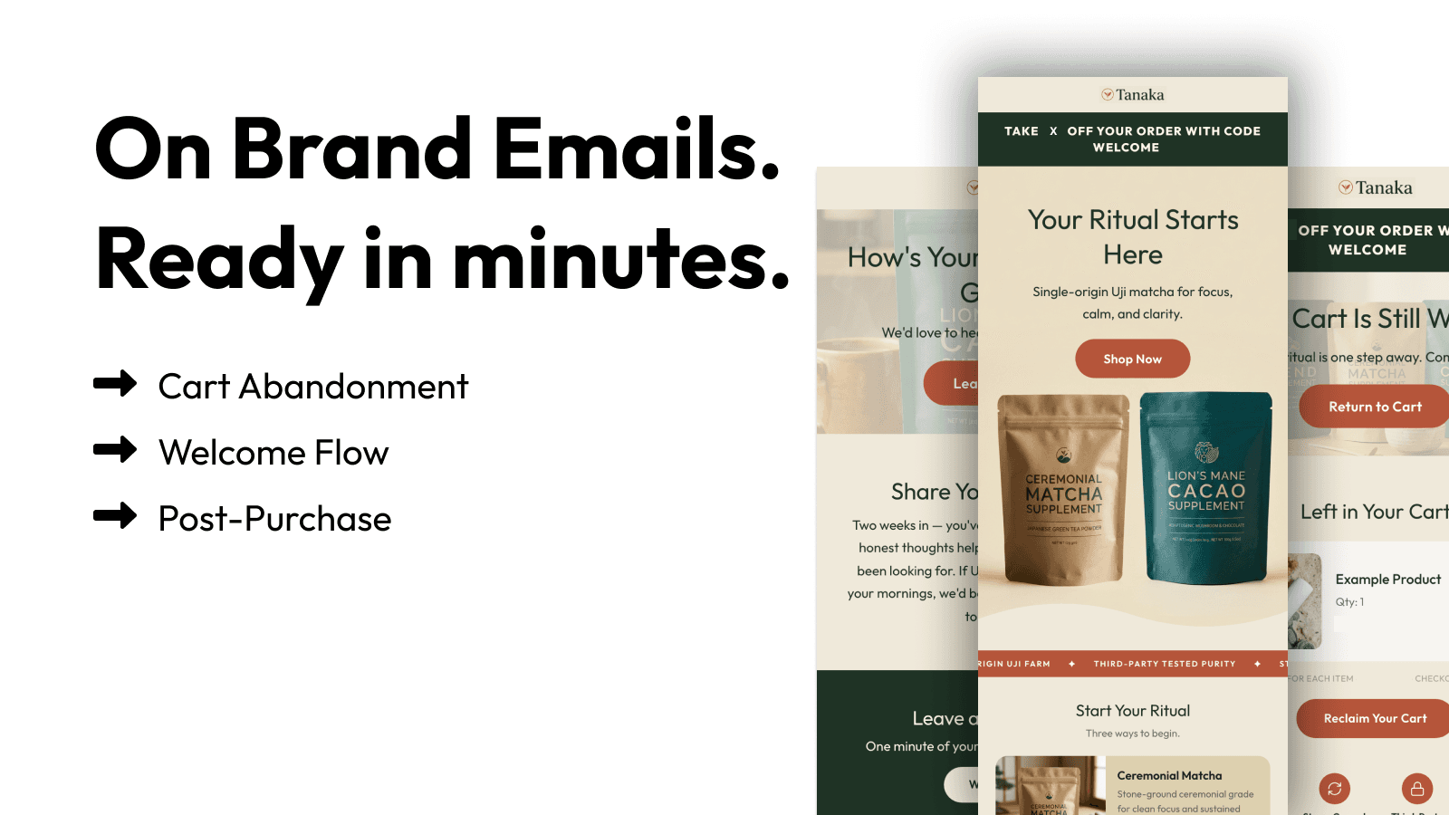 On-brand email flows ready in minutes for e-commerce