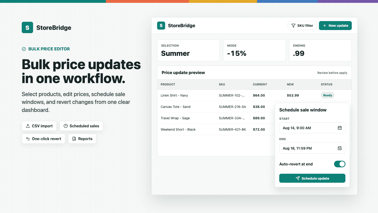 Edit thousands of prices at once — by collection, SKU filter, CS