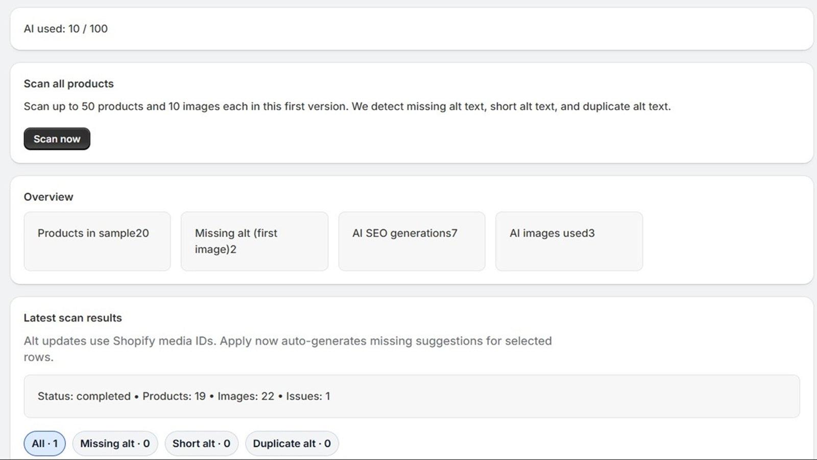 Scan products for missing SEO data