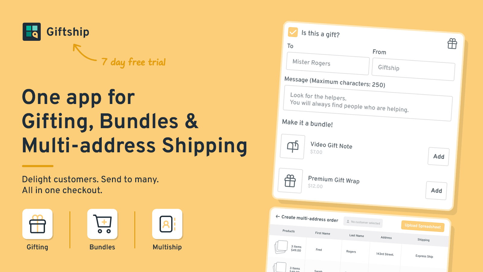 Giftship one app for gifting, bundles, and multi address ship