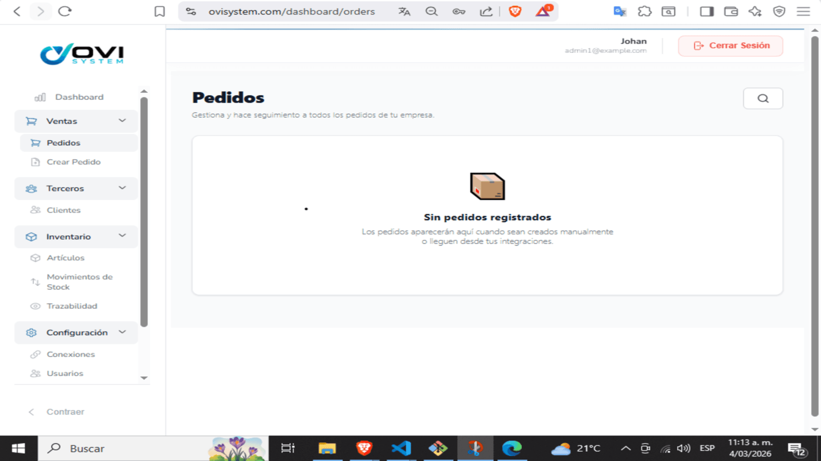 se observa el menu lateral y donde se sincrinizaran los producto