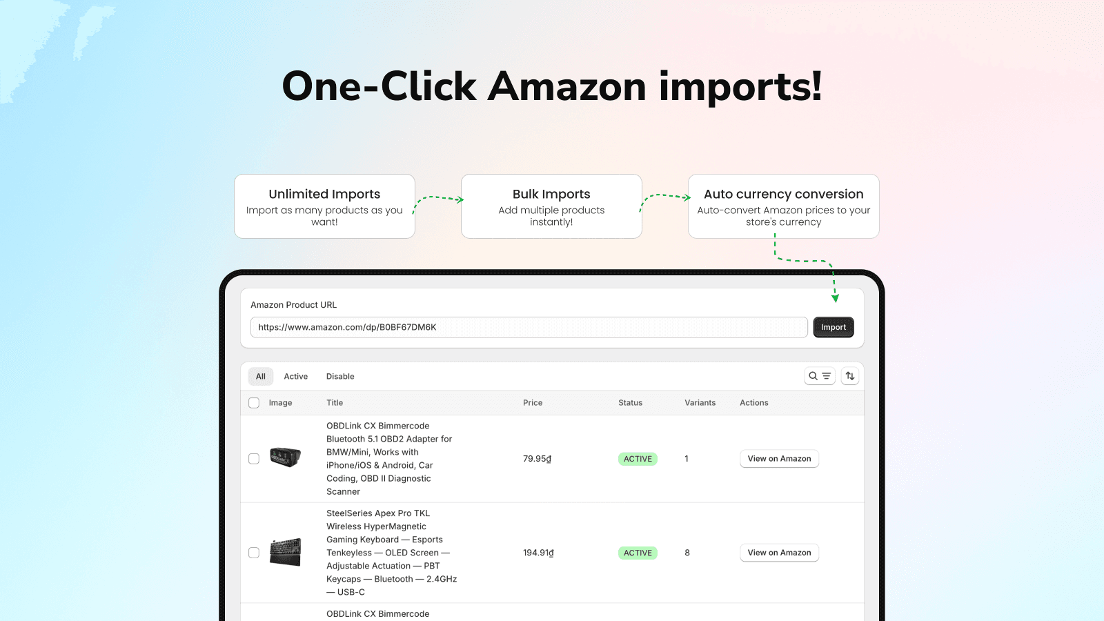 Tow-click import amazon product