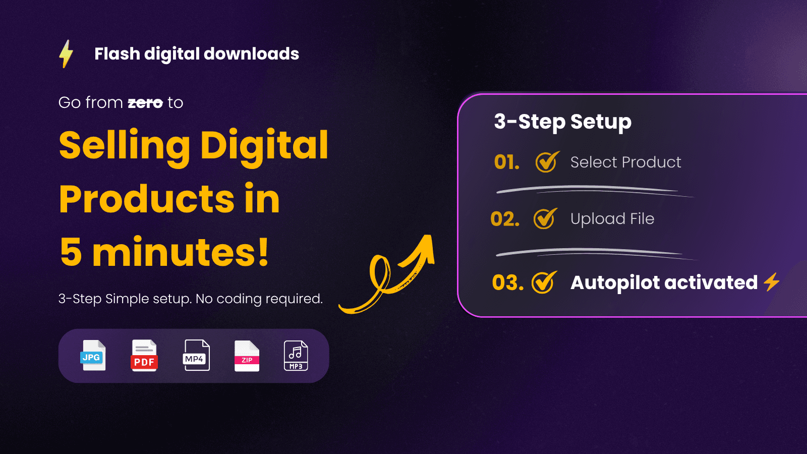 Sell digital products in minutes with 3-step setup