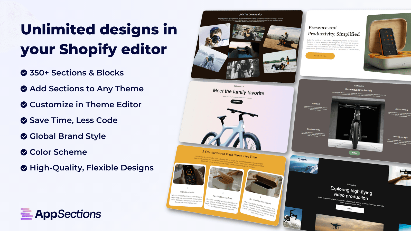 Create unlimited designs directly in your Shopify theme editor