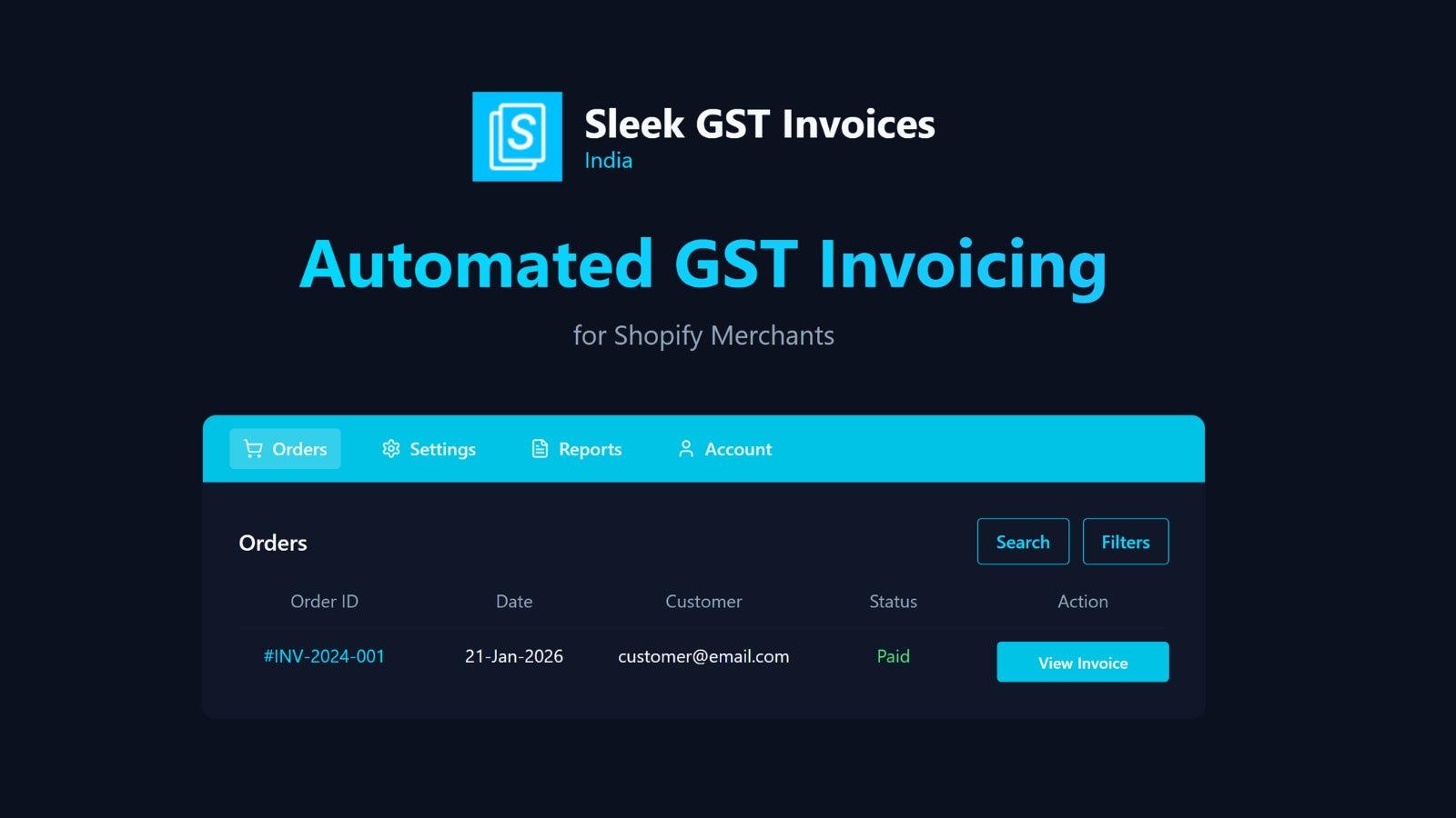 Sleek GST Invoices app orders dashboard Shopify