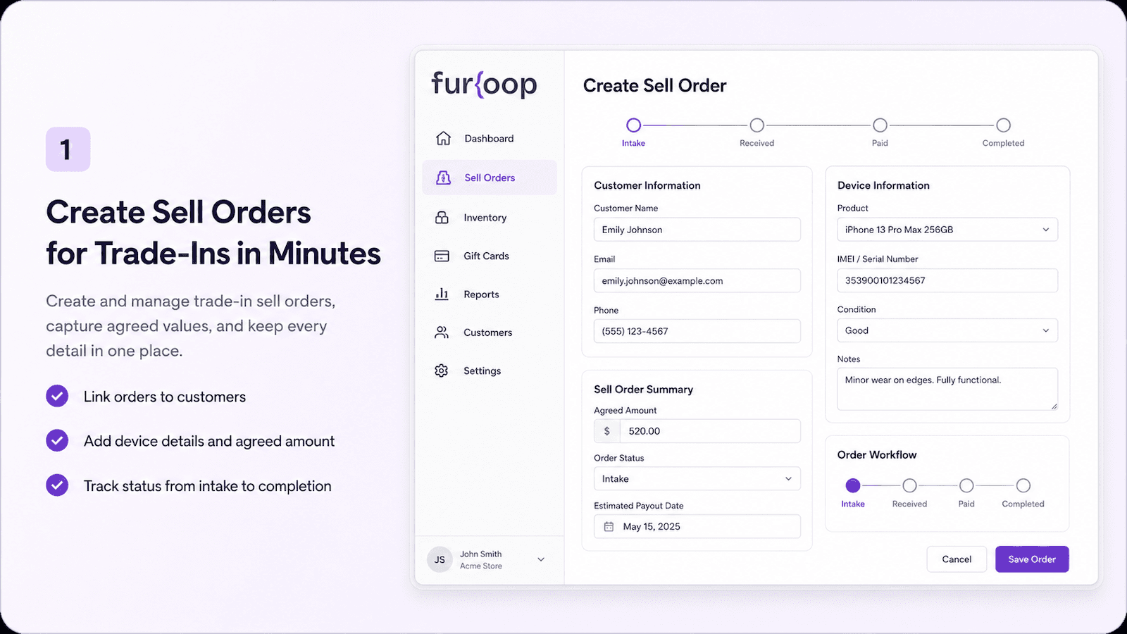 Create Sell Orders for Trade Ins in Minutes