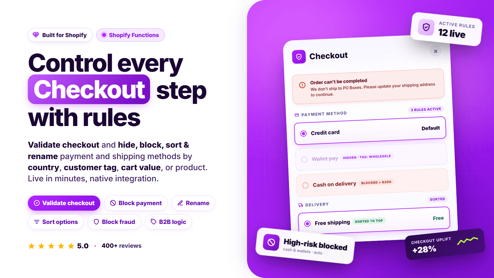 Control every checkout step with checkout rules