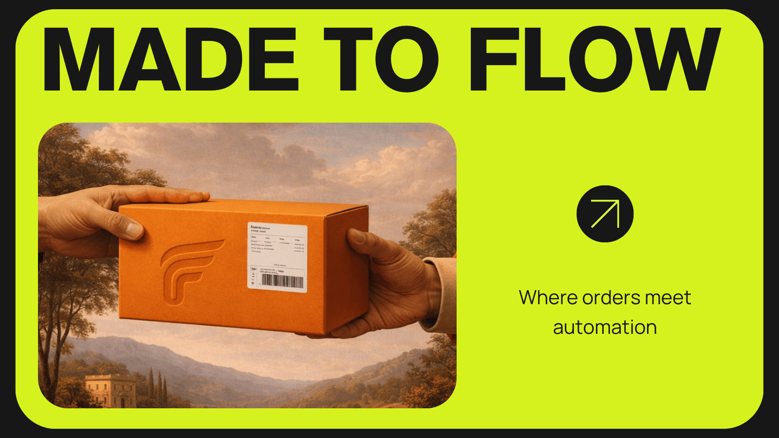 Fluxsales app banner showing a branded shipping box being handed