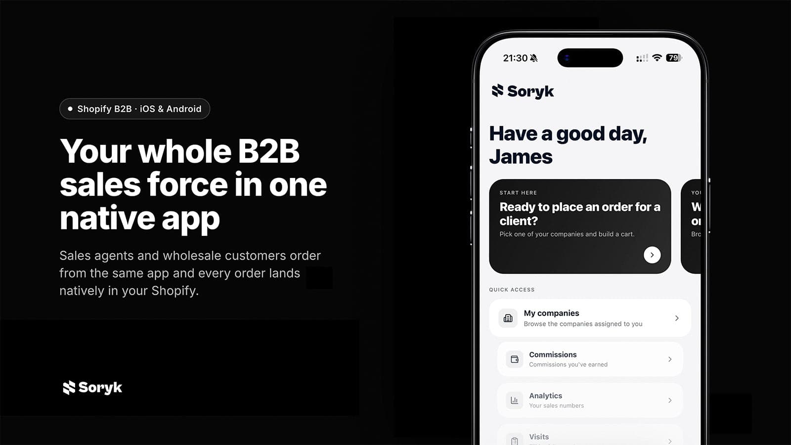 Soryk B2B sales app run on a native phone app