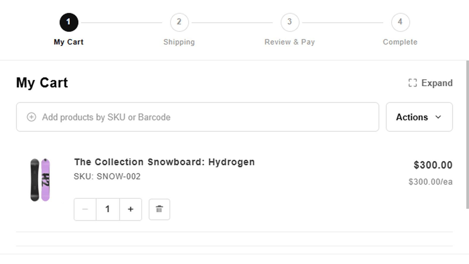 B2B cart drawer showing cart items and checkout steps