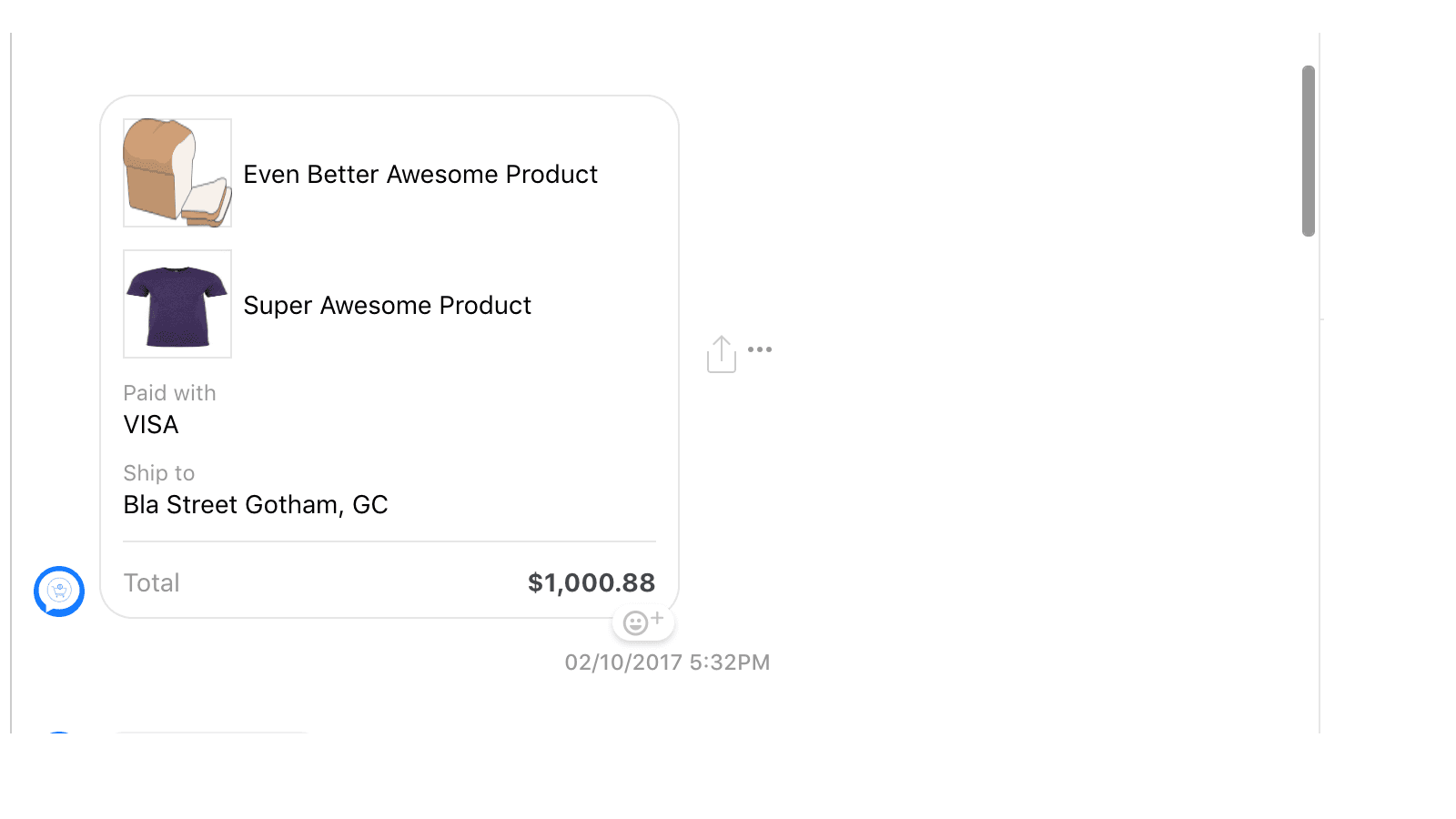 Order confirmation via FB Messenger