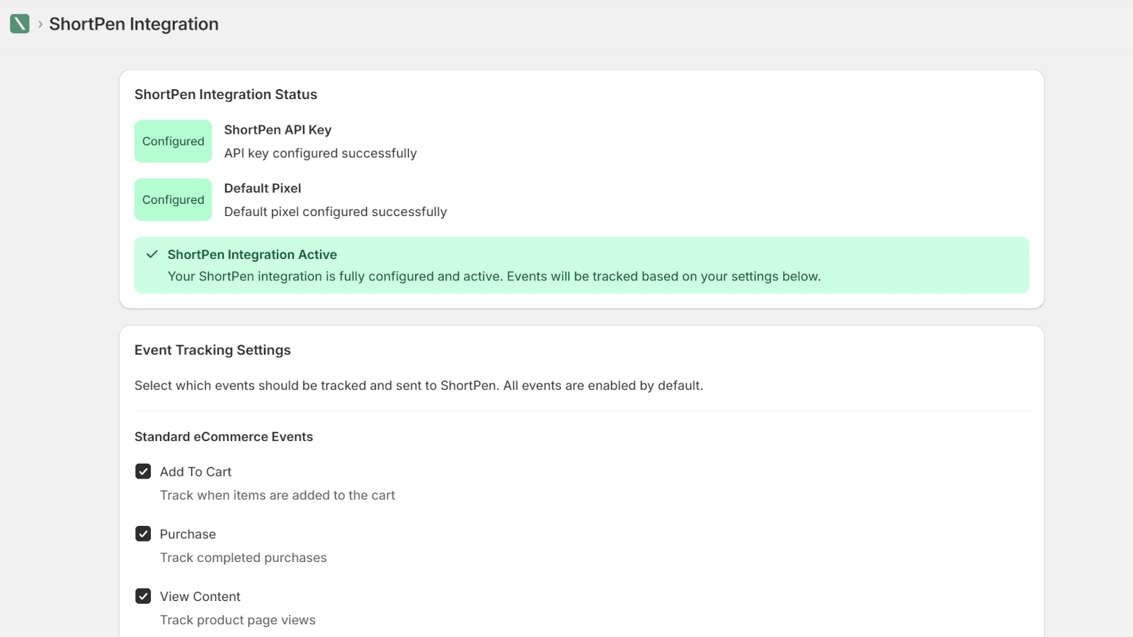 Test integration and choose Events to track