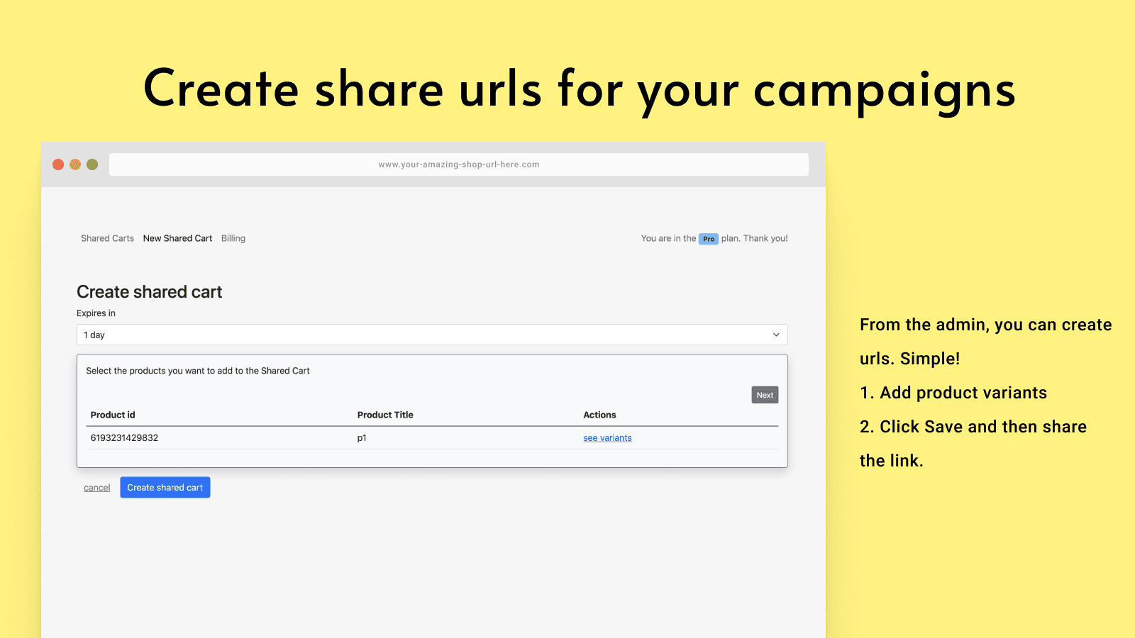 Create urls to share carts from the admin.