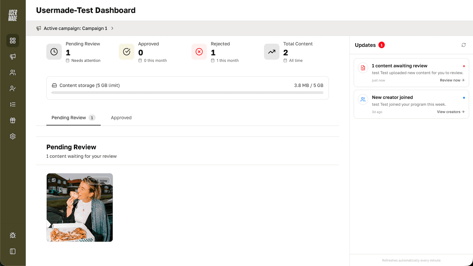 Usermade's dashboard