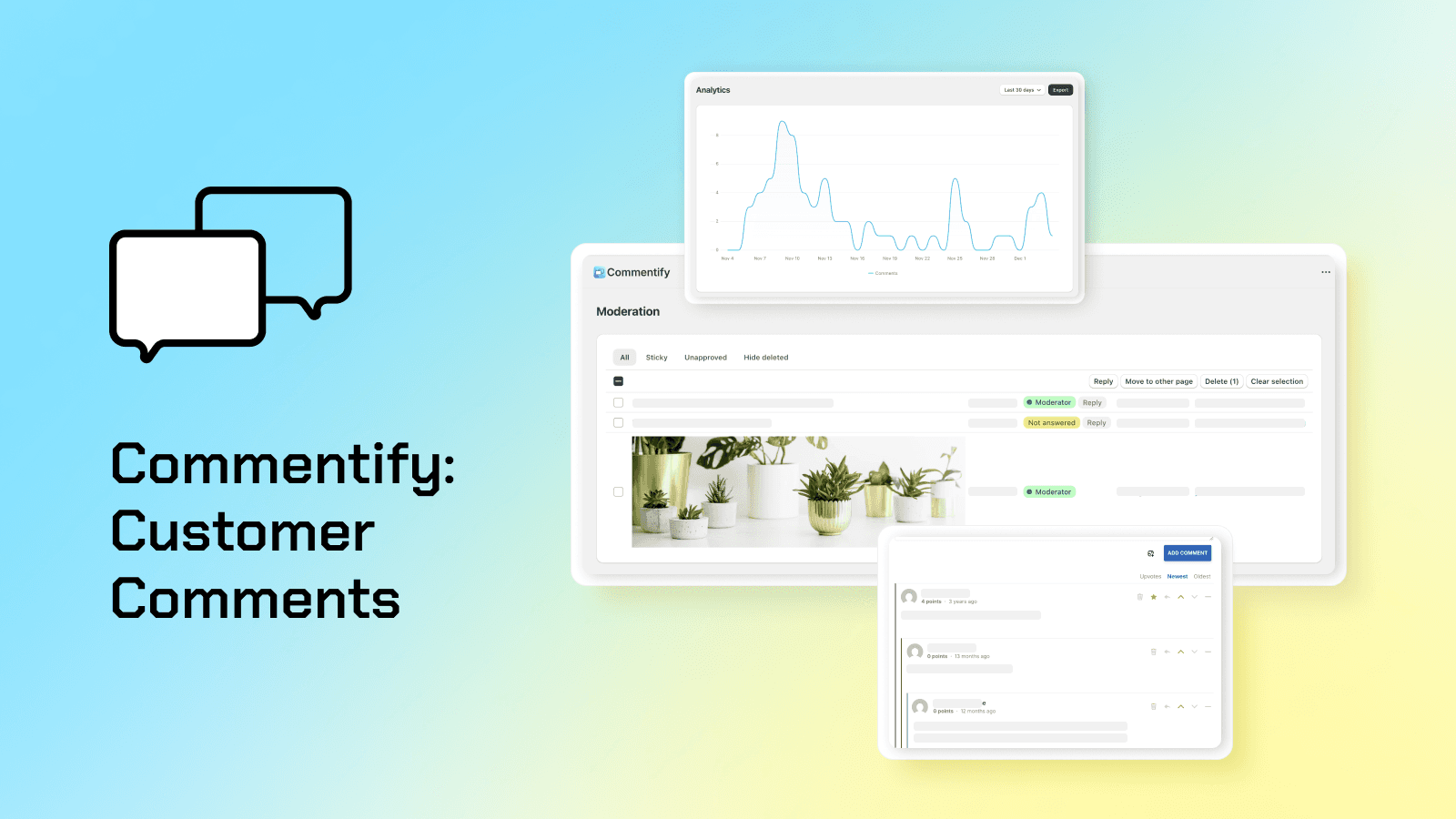 Comments for Shopify blogs / articles, product reviews, Q&A