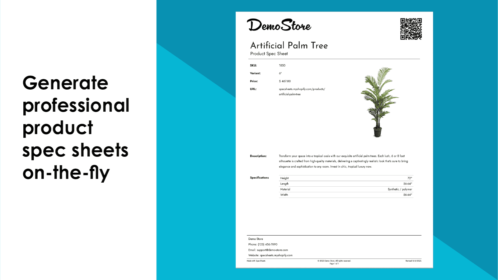 Generate professional product spec sheets on-the-fly.