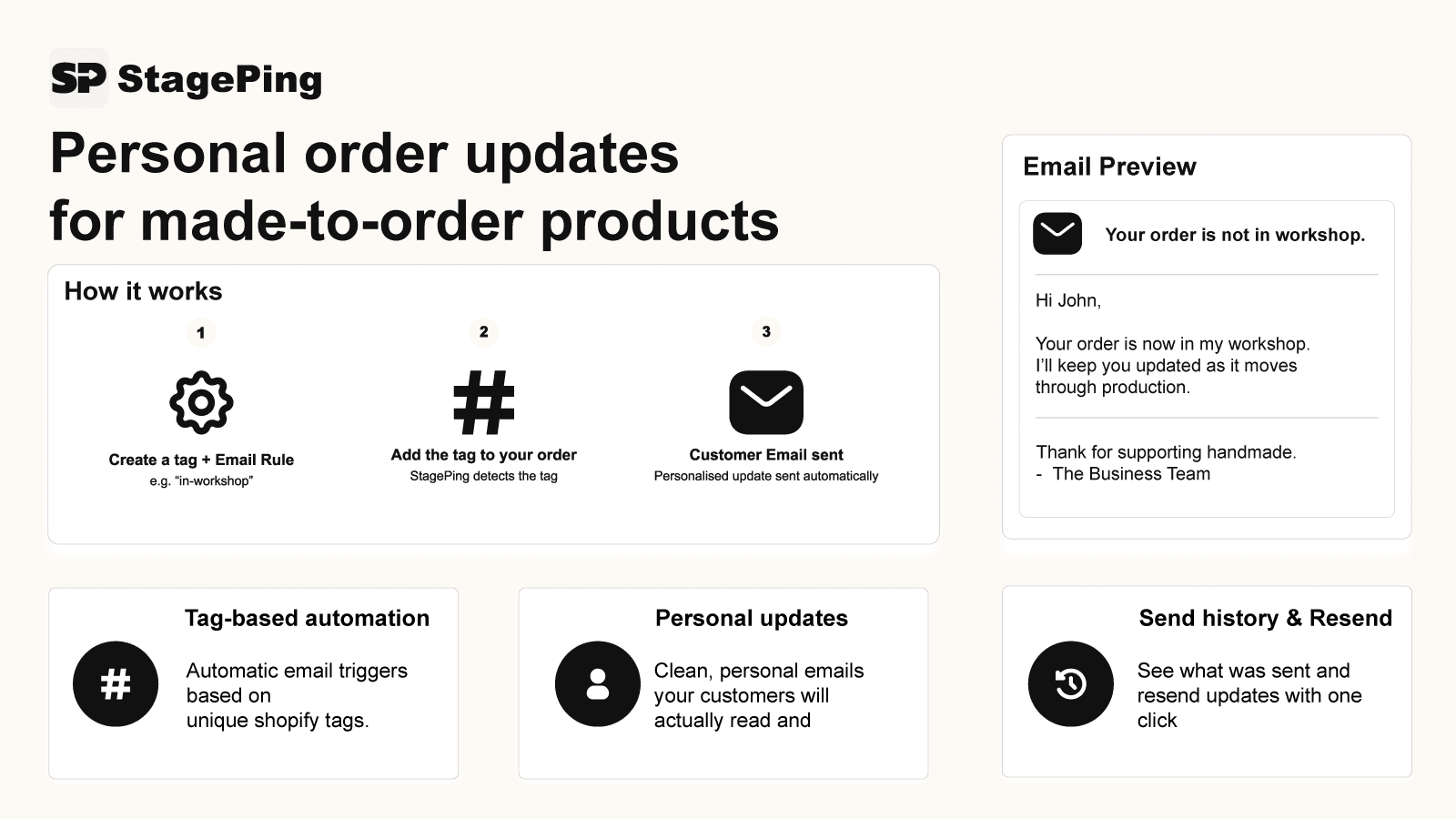 Stageping - Order update emails for made-to-order products