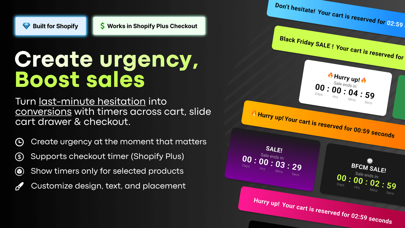 Scarcity+ Cart Countdown Timer for urgency & cart hurrify
