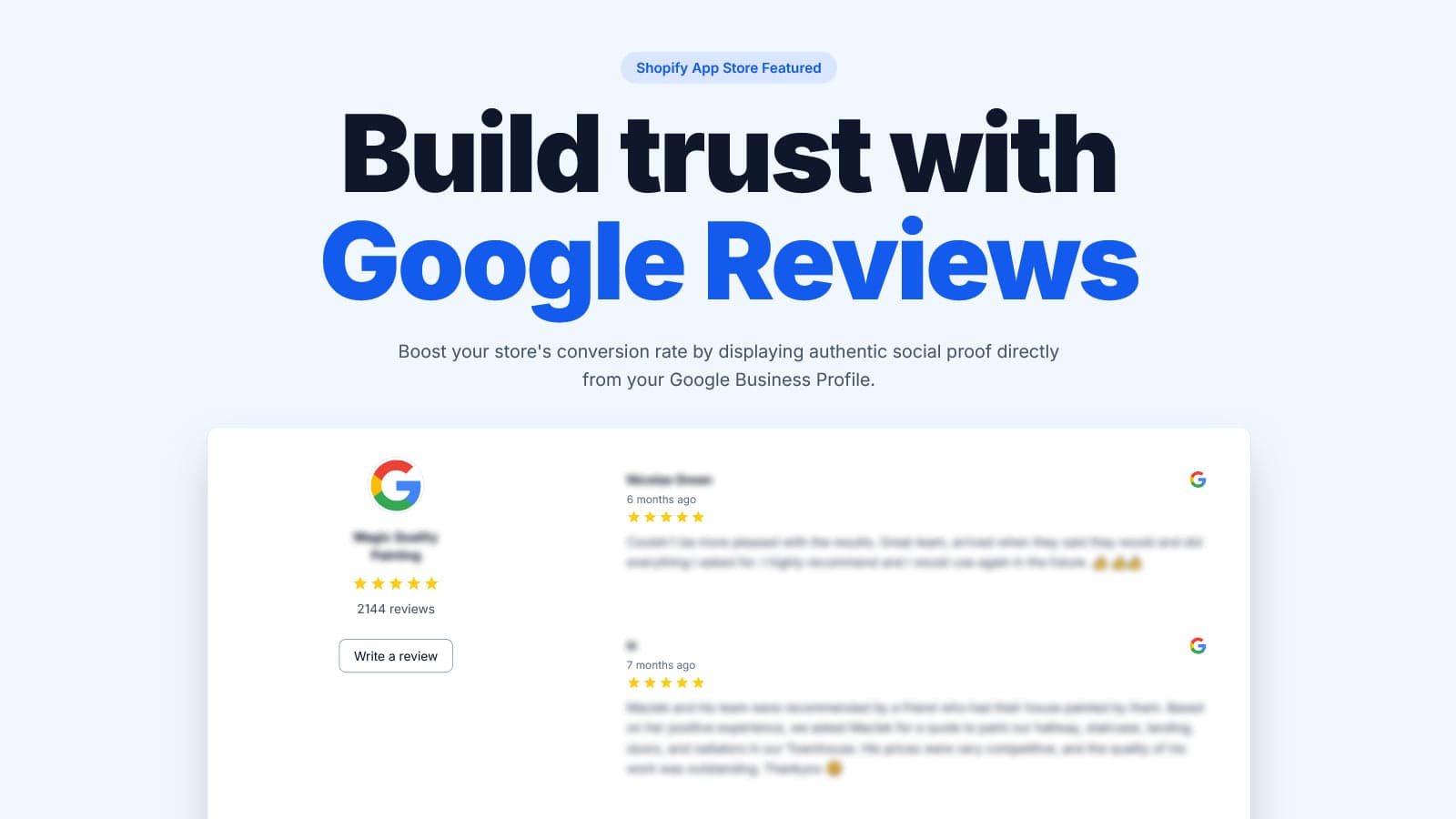Google reviews app for Shopify banner