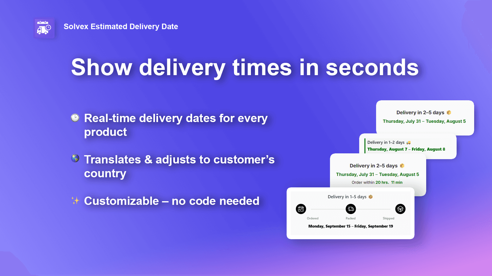 Show delivery times in seconds