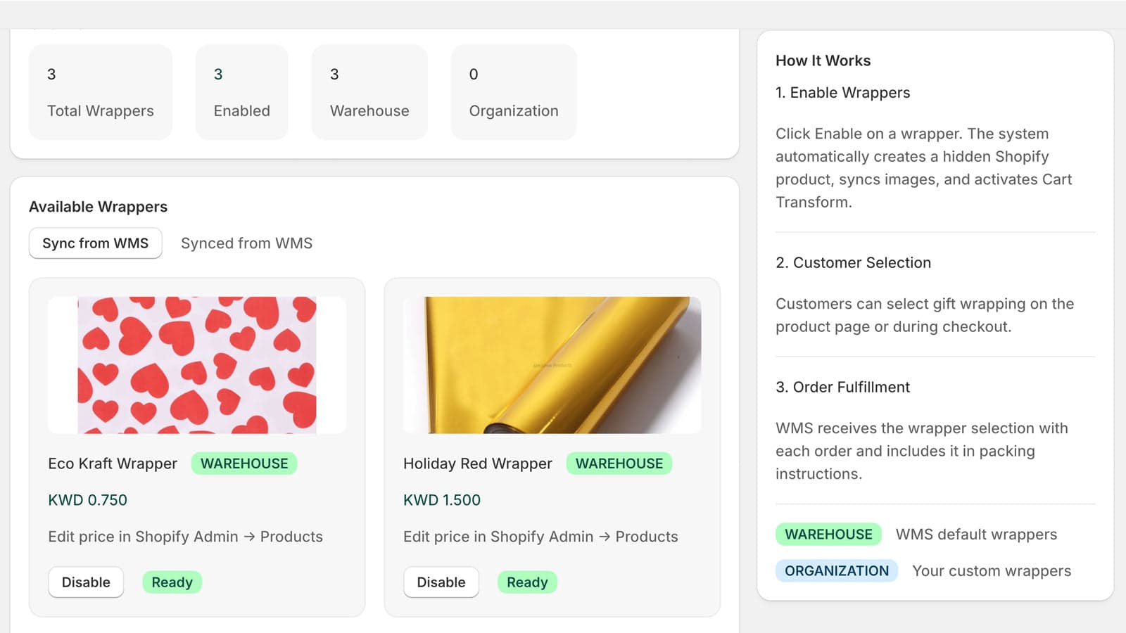 Manage gift wrappers