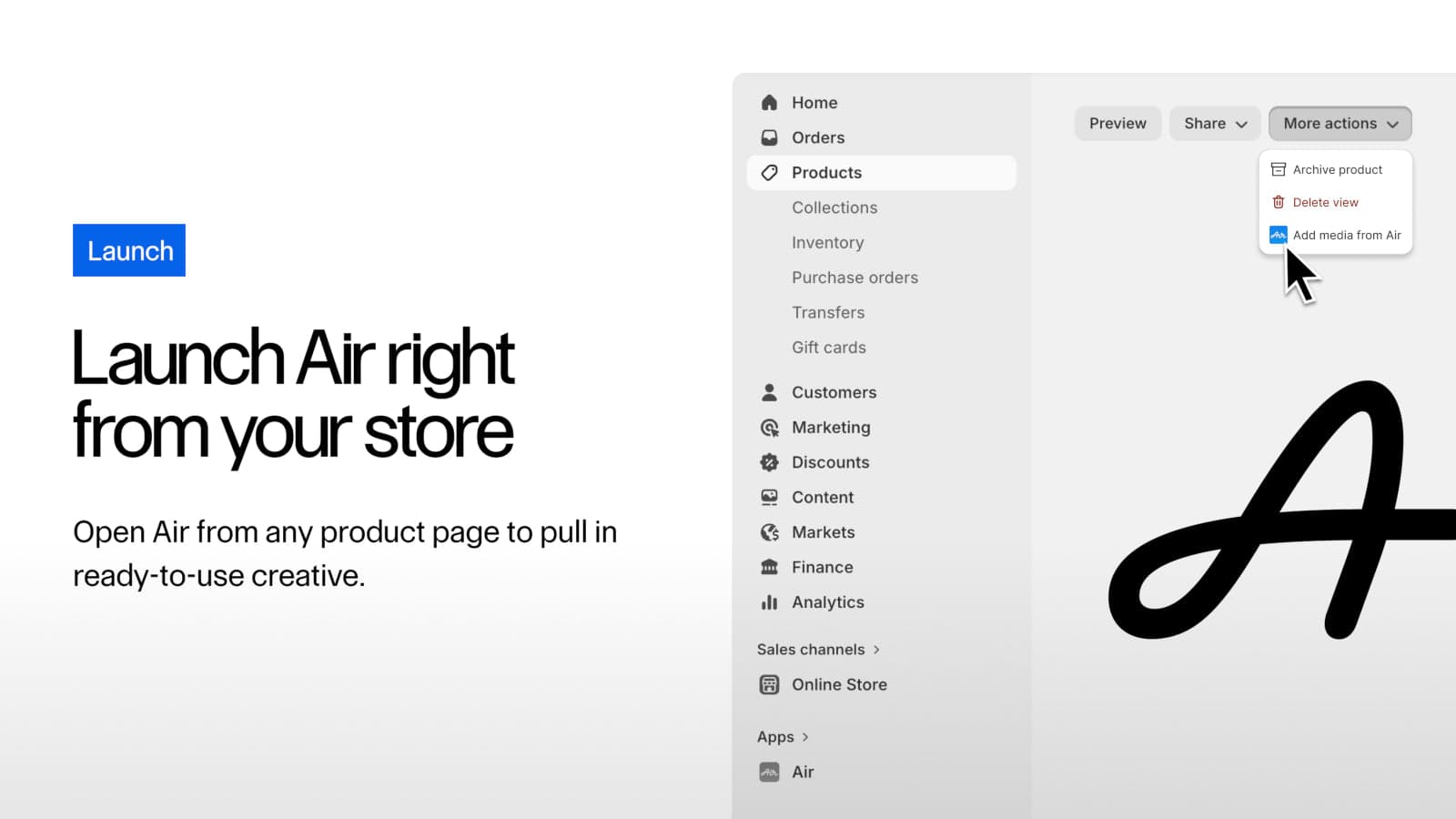 Launch Air in Shopify