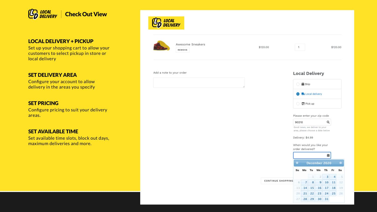 Local Delivery schedule calendar to multiple zip code areas