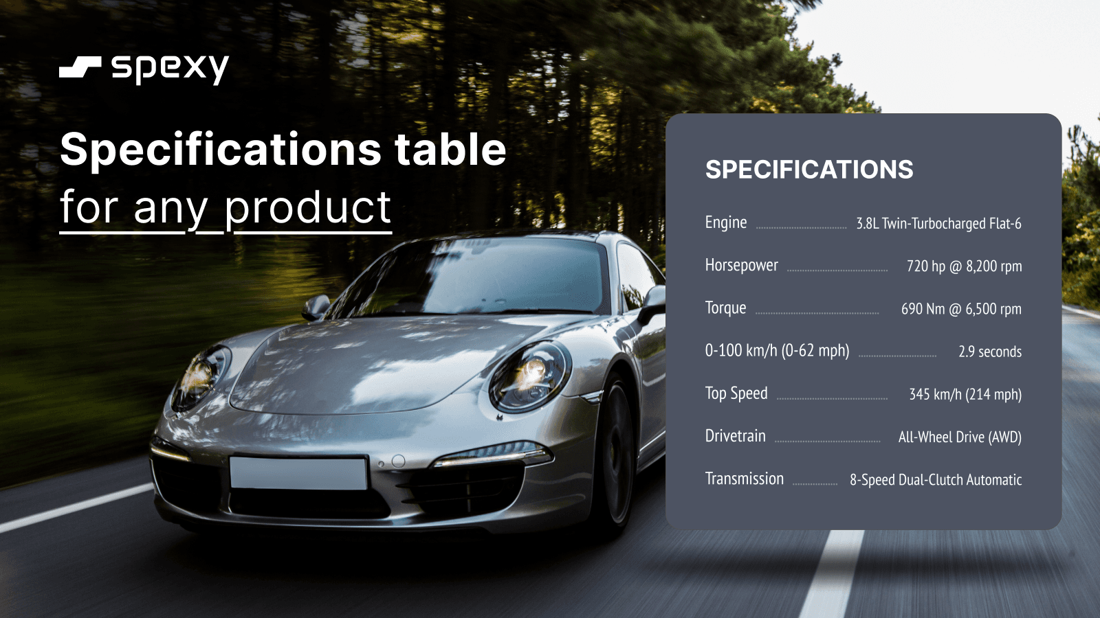 Spexy - Specification tabel for product page