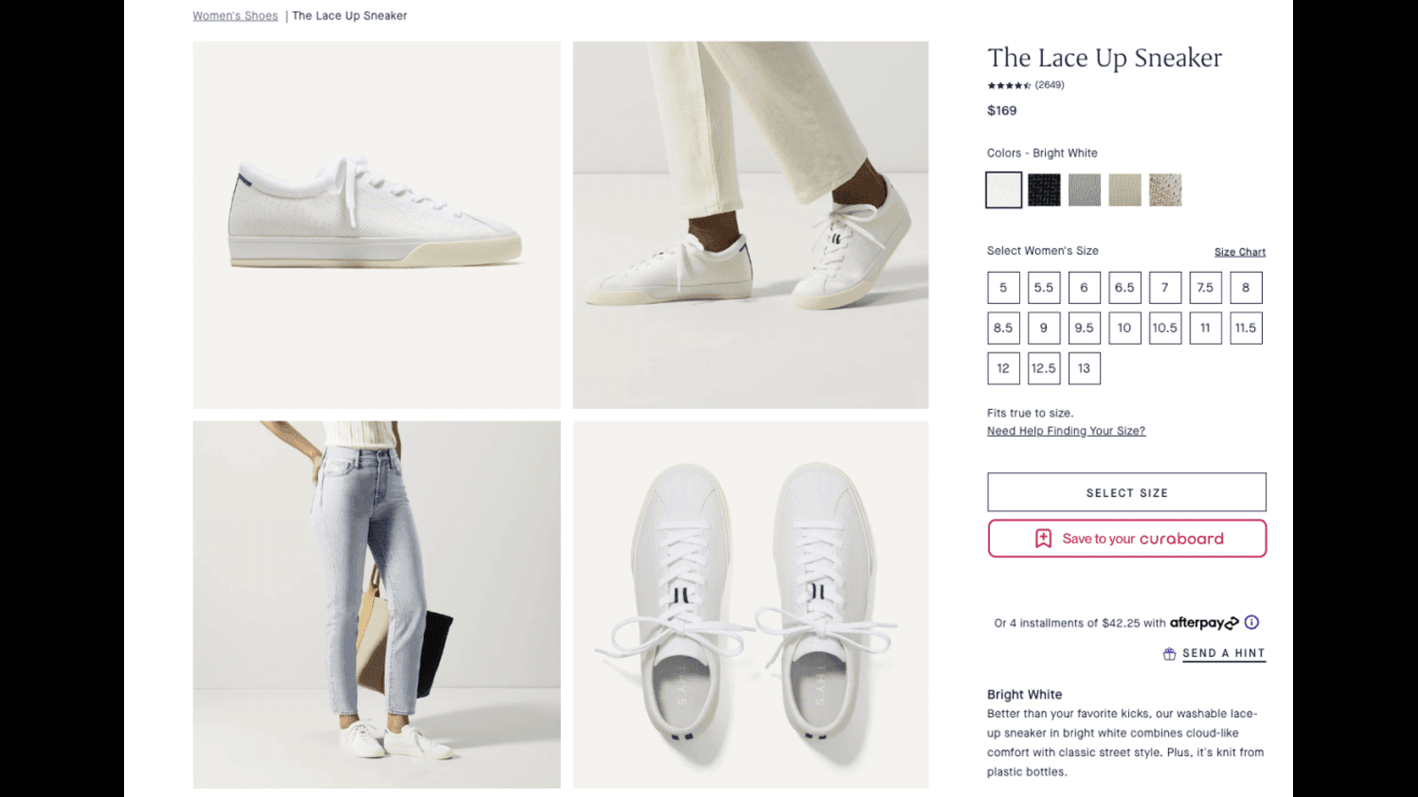 A product page with the Curaboard button on it.
