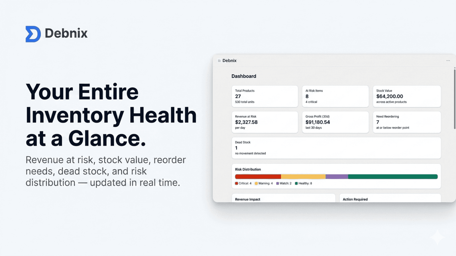 Dashboard with risk distribution and inventory metrics