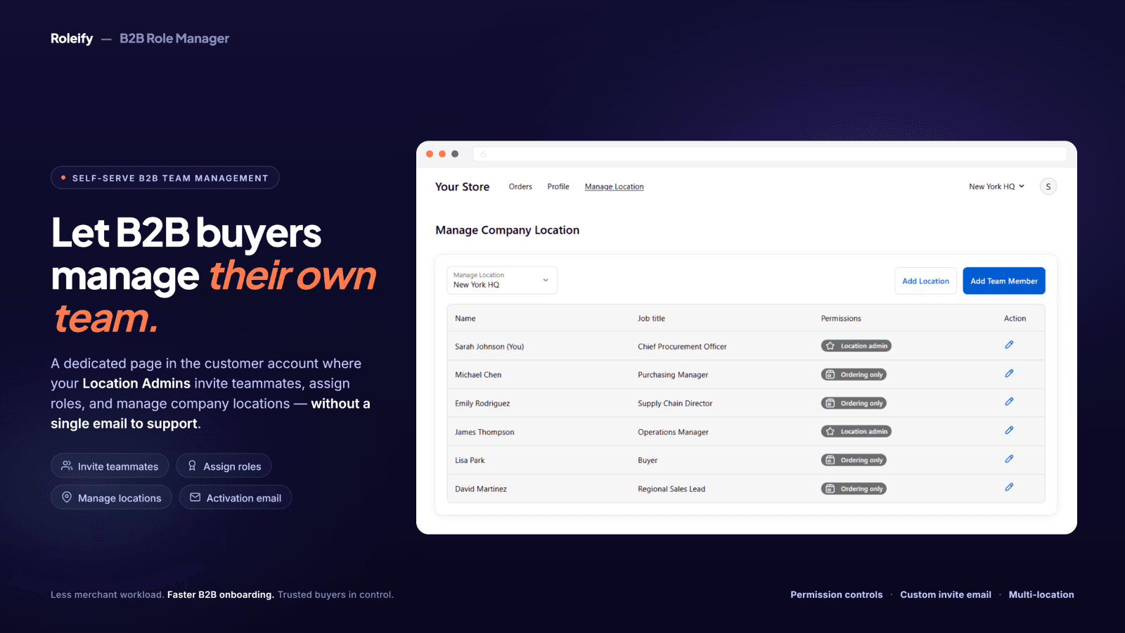 Manage B2B company contacts, roles, and locations