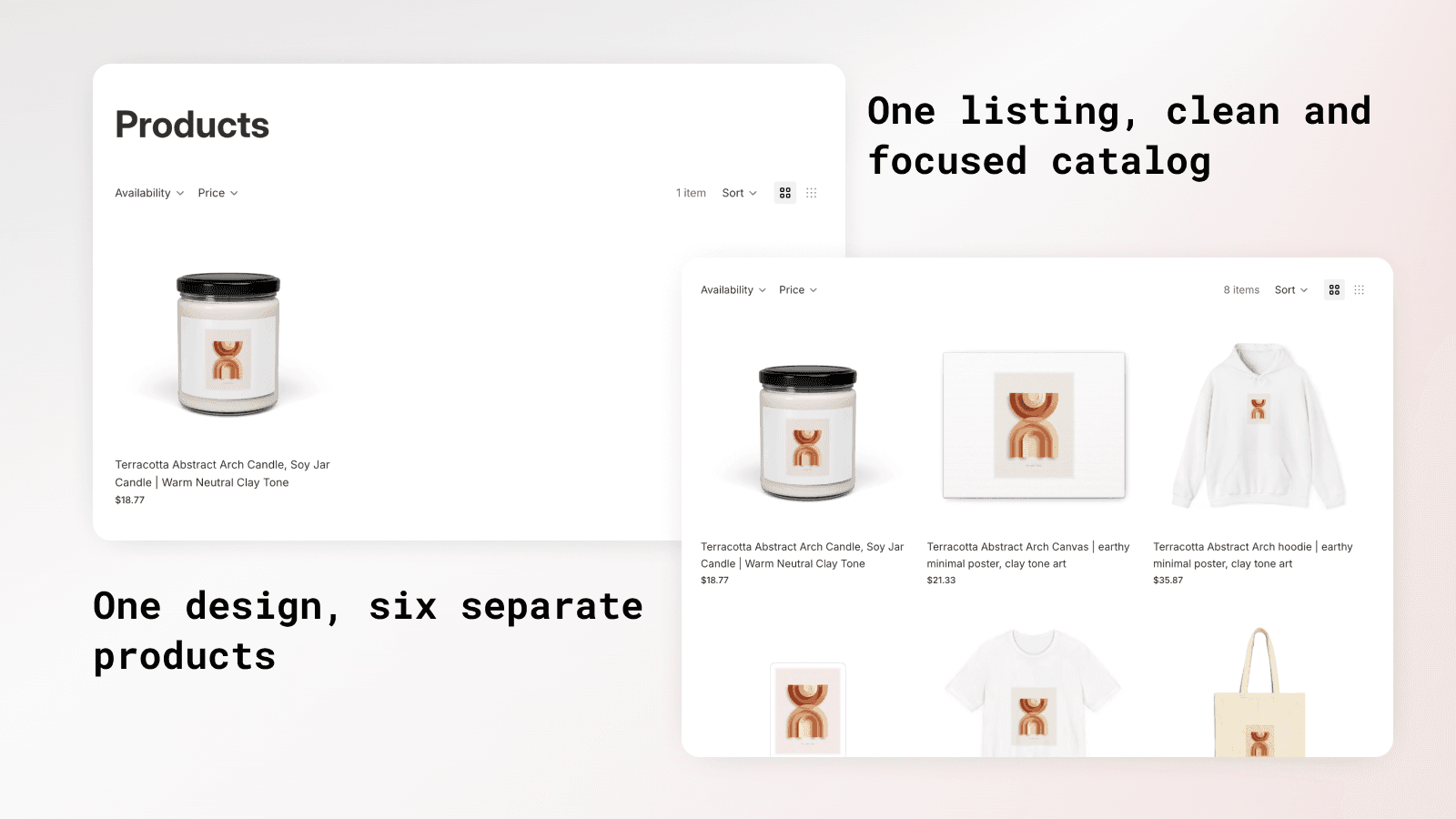 one listing, clean catalog