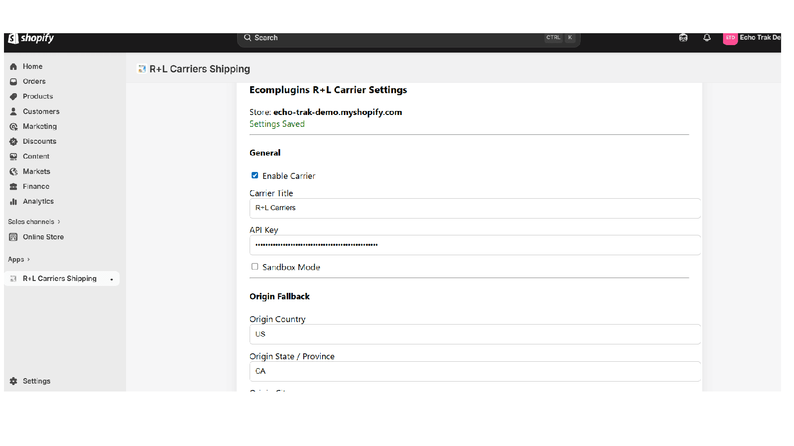 Shipping Settings Section 1
