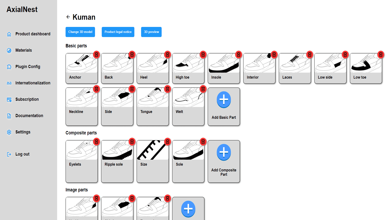 Axialnest admin panel, product configuration